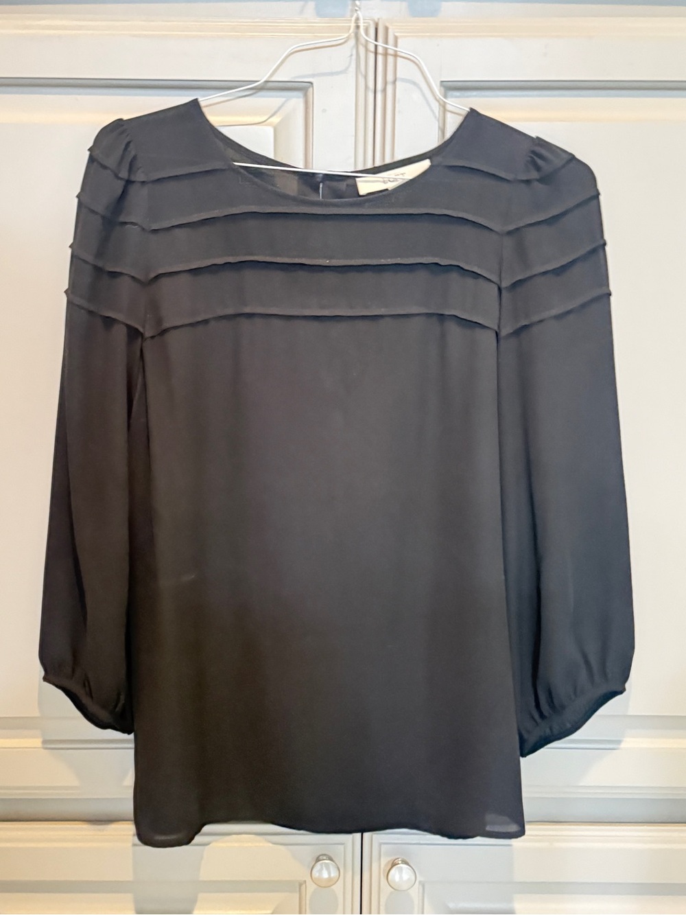 LOFT Black Layered Yoke Long-Sleeve Blouse